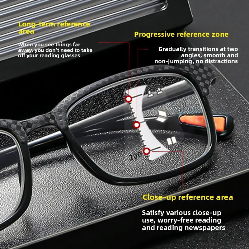 Men's and Women's Progressive Multifocal Presbyopia Glasses Fashion Square Frame Anti-blue Light Glasses Simple Reading Glasses