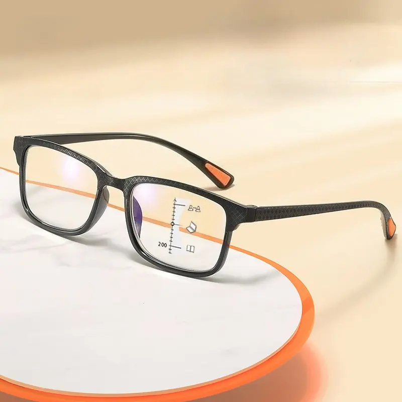 Men's and Women's Progressive Multifocal Presbyopia Glasses Fashion Square Frame Anti-blue Light Glasses Simple Reading Glasses