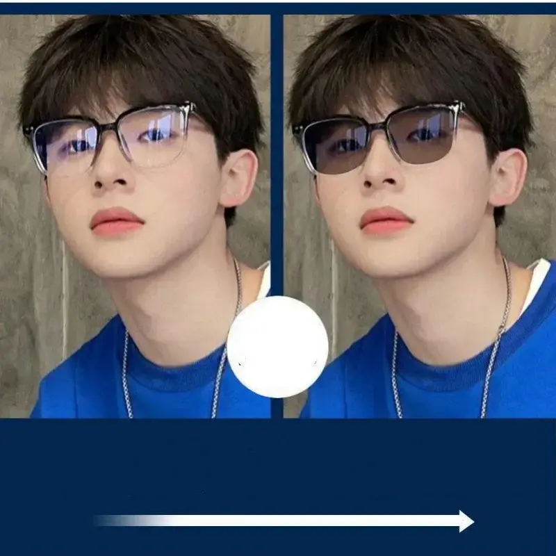 Photochromic Myopia Glasses Irregular Eyeglass Blue Light Blocking Eye Protection Near Sight Glasses Ultra Light Unisex Glasses