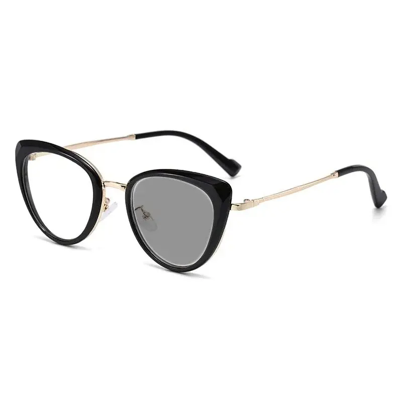 Men's and Women's Fashion Cat-Eye Photochromic Myopia Glasses Retro Large Frame High Definition Minus Diopter Eyeglasses