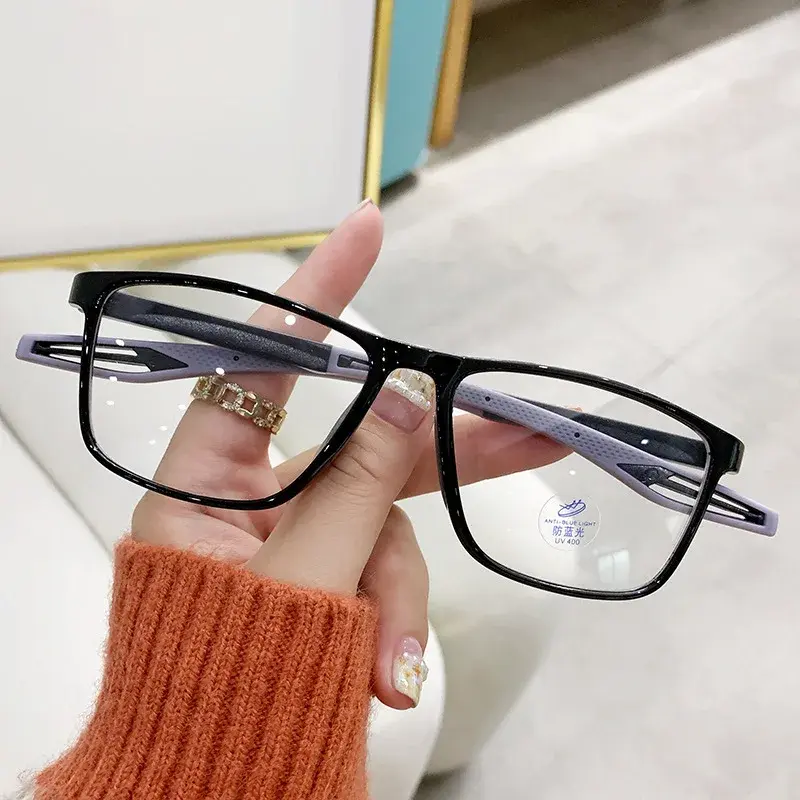 Fashion TR90 Spring Leg Finished Myopia Glasses Ultra Anti-blue Near Sight Eyewear Retro Square Frame Short Sight Eyeglasses