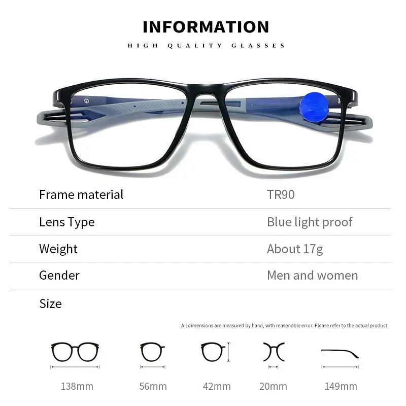 Fashion TR90 Spring Leg Finished Myopia Glasses Ultra Anti-blue Near Sight Eyewear Retro Square Frame Short Sight Eyeglasses