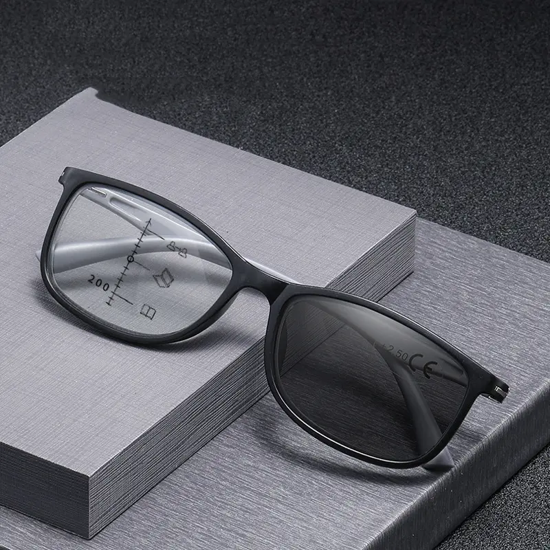 Multifocal Photochromic Presbyopia Glasses Small Square Business Reading Glasses Anti Blue Light Color Changing Eyewear