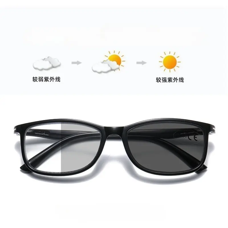 Multifocal Photochromic Presbyopia Glasses Small Square Business Reading Glasses Anti Blue Light Color Changing Eyewear