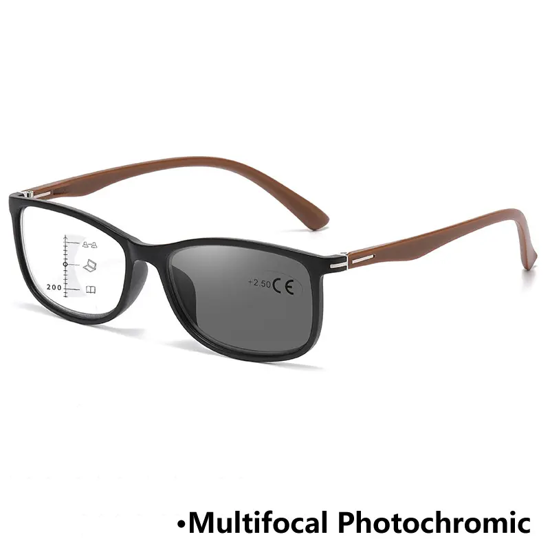 Multifocal Photochromic Presbyopia Glasses Small Square Business Reading Glasses Anti Blue Light Color Changing Eyewear