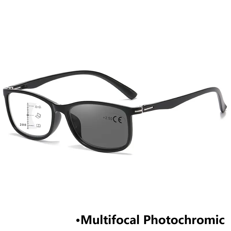 Multifocal Photochromic Presbyopia Glasses Small Square Business Reading Glasses Anti Blue Light Color Changing Eyewear