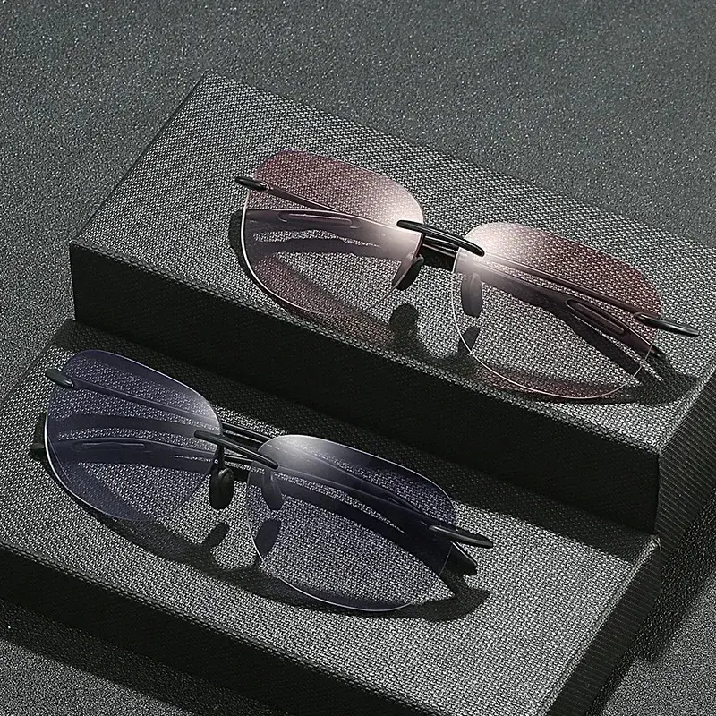 Frameless Presbyopia Glasses Progressive Bifocal Sun Reading Glasses for Middle-aged Fashionable Prescription Eyeglasses Diopter