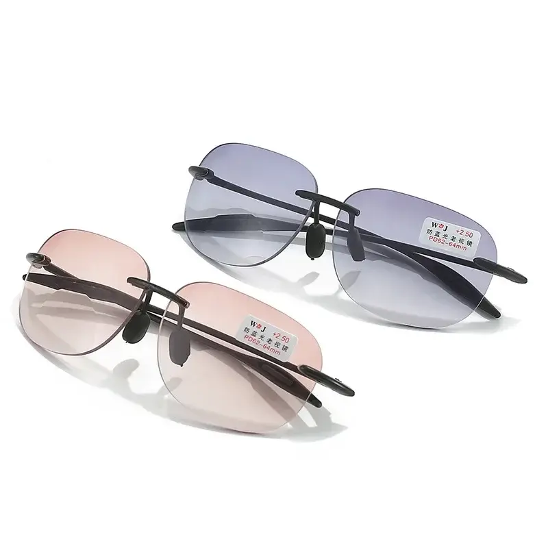 Frameless Presbyopia Glasses Progressive Bifocal Sun Reading Glasses for Middle-aged Fashionable Prescription Eyeglasses Diopter