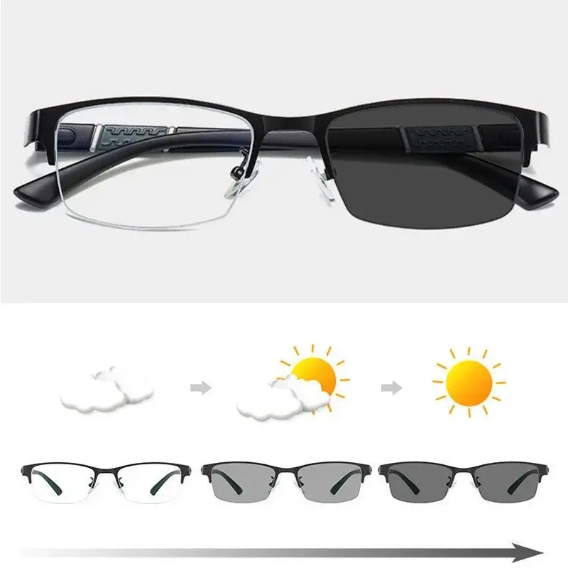 Trendy Photochromic Myopia Glasses High-end Half Frame Short Sight Eyewear Outdoor Computer Eye Protection Near Sight Glasses