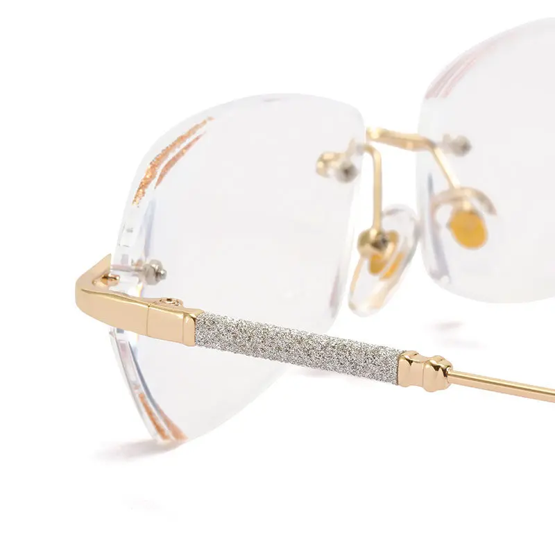 Diamond Cut Edge Frameless Perforated Myopia Glasses Fashionable Starlight Fine Flash Near Sight Glasses Anti Blue Eyeglasses
