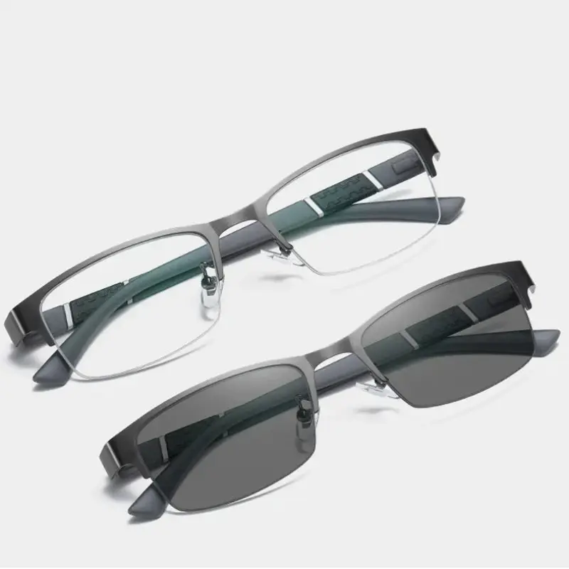 Trendy Photochromic Myopia Glasses High-end Half Frame Short Sight Eyewear Outdoor Computer Eye Protection Near Sight Glasses