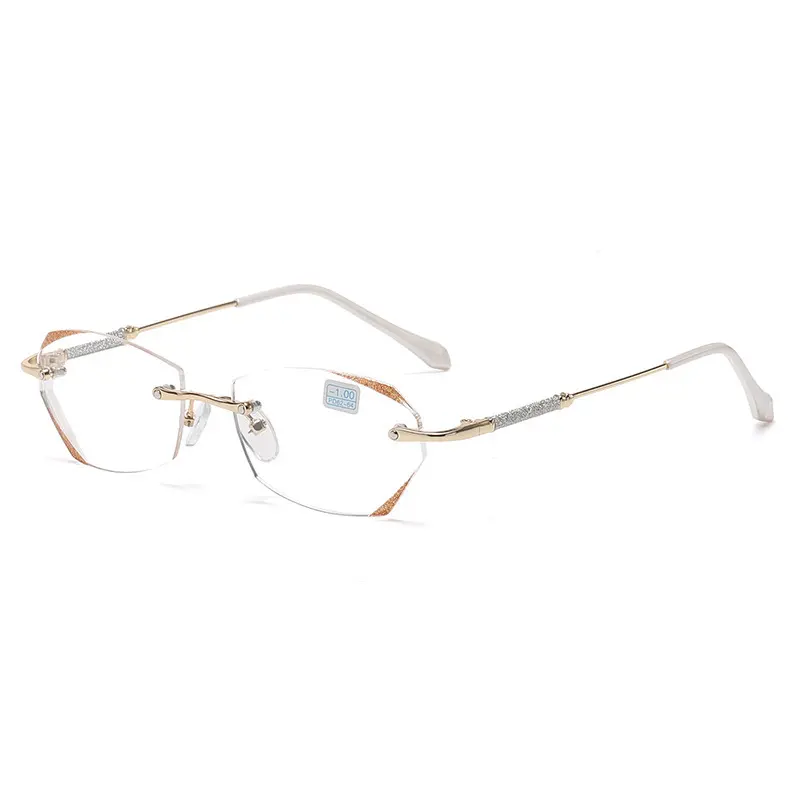 Diamond Cut Edge Frameless Perforated Myopia Glasses Fashionable Starlight Fine Flash Near Sight Glasses Anti Blue Eyeglasses