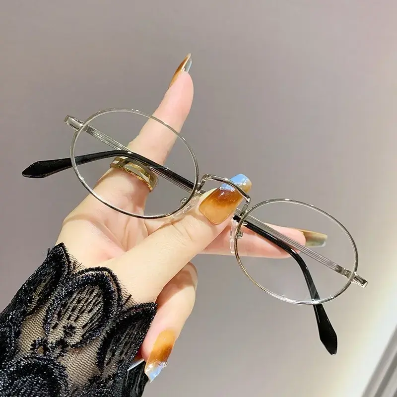 0~ -400 Oval Metal Myopia Glasses Circular Retro Anti Blue Light Glasses Business Style Unisex Eye Protection Eyewear