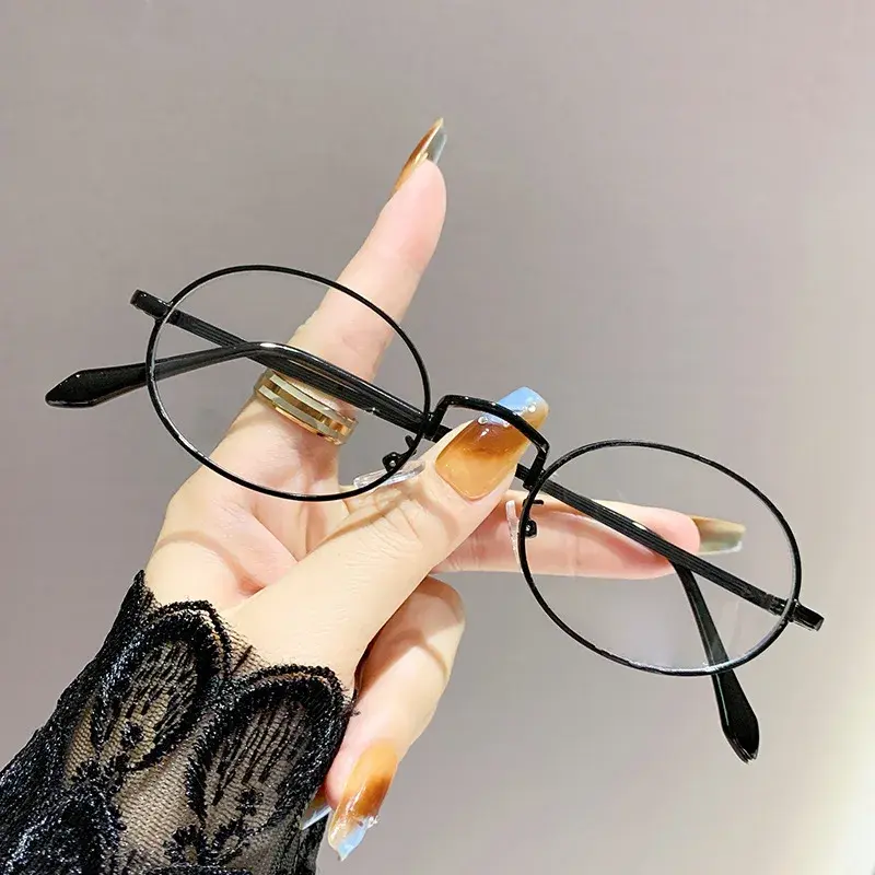 0~ -400 Oval Metal Myopia Glasses Circular Retro Anti Blue Light Glasses Business Style Unisex Eye Protection Eyewear