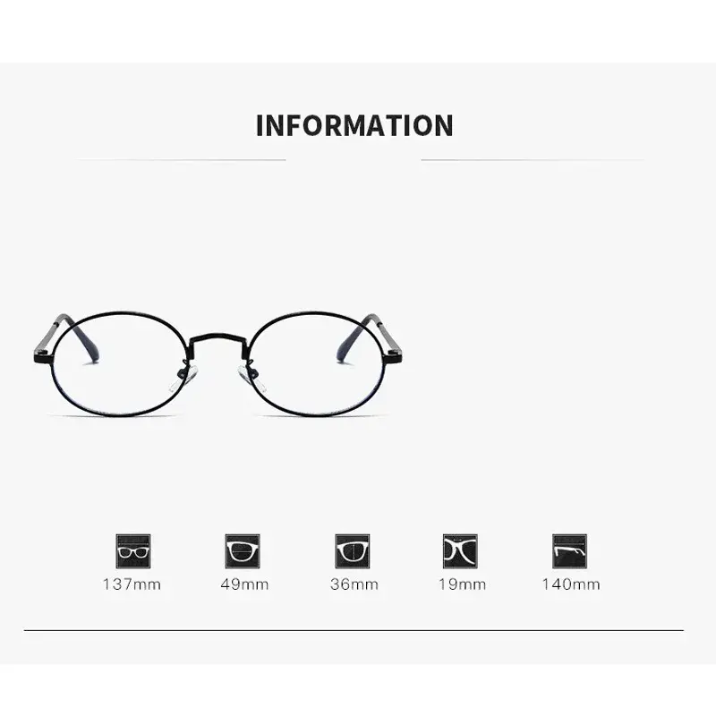 0~ -400 Oval Metal Myopia Glasses Circular Retro Anti Blue Light Glasses Business Style Unisex Eye Protection Eyewear
