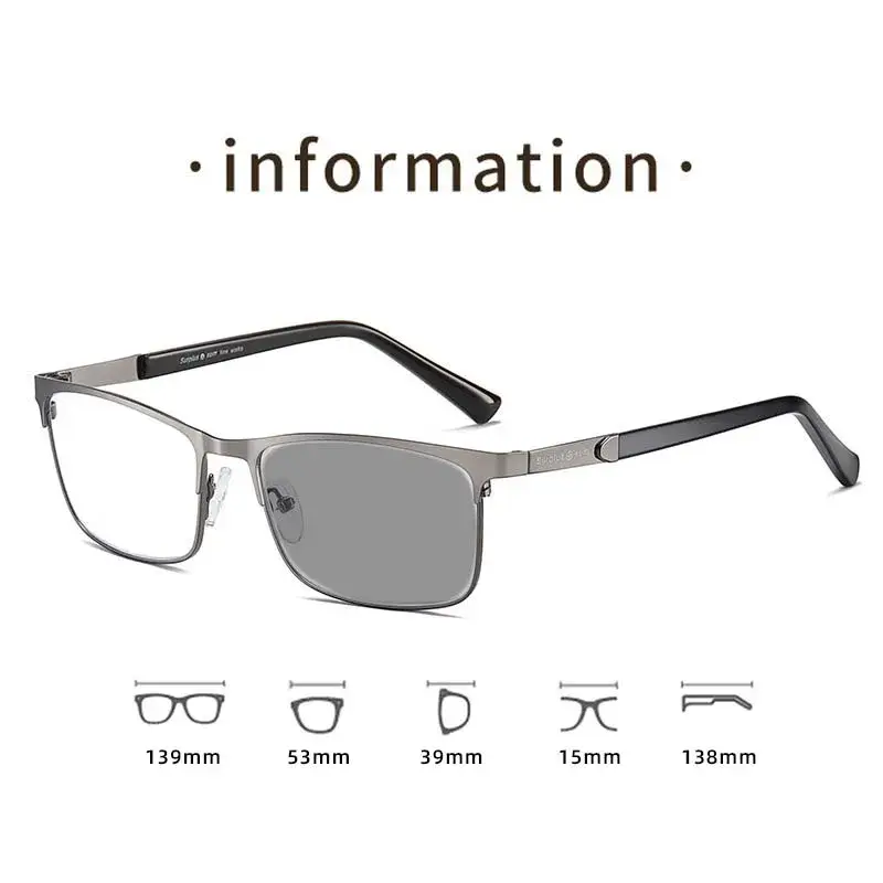 Metal Frame Photochromic Myopia Glasses Personalised Full-frame Business Glasses for Men Anti-blue Light Reading Glasses