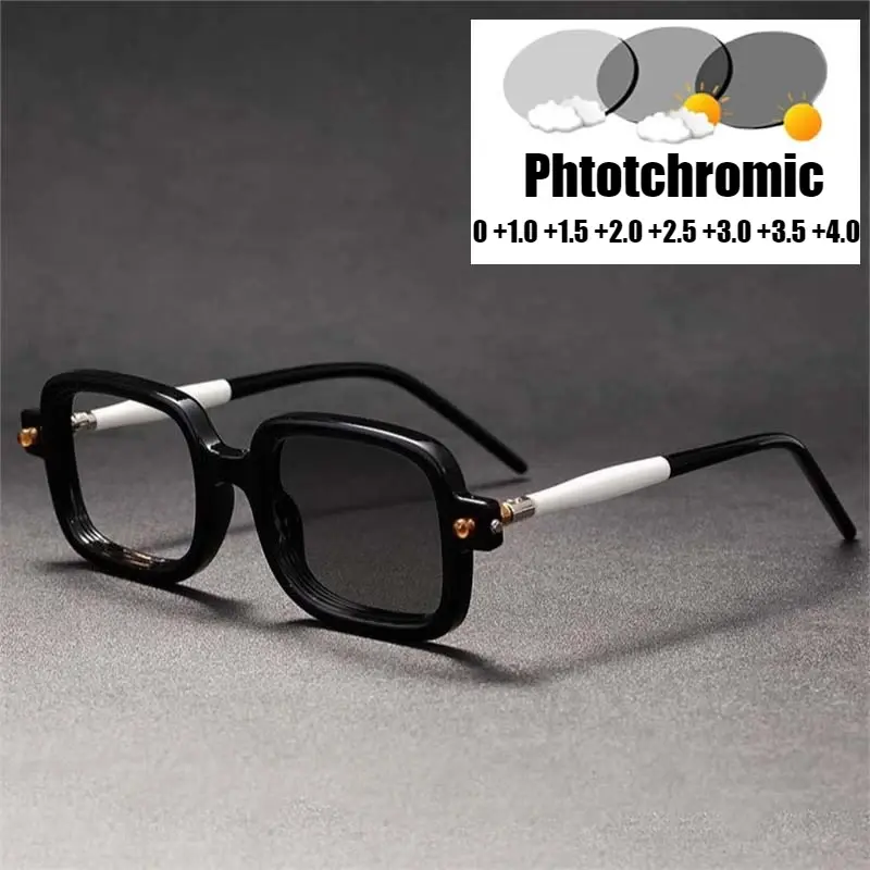 New Reading Photochromic Glasses Retro Fashion Square Presbyopia Hyperopia Eyeglasses Women Man Reading Eyewear 0 To +4.0