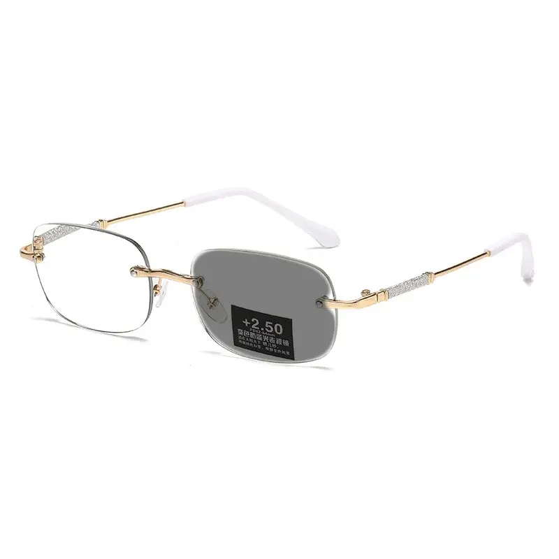 Light-sensitive Color-changing Presbyopia Glasses Anti-blue Light and Anti-ultraviolet Rays Cut Edge Rimless Reading Glasses