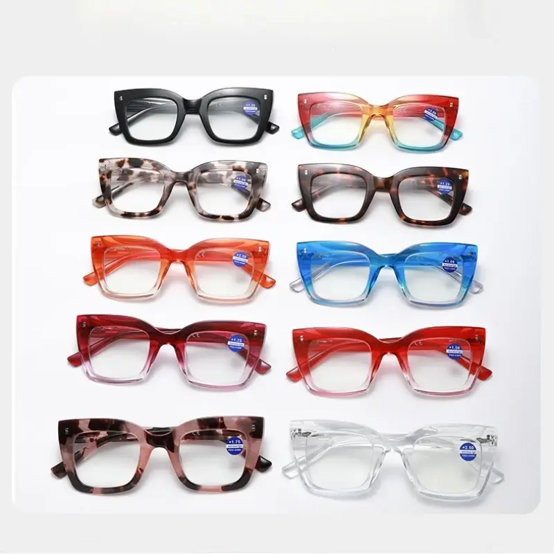 Thick Large Frame Reading Glasses Fashionable Rainbow Color Presbyopia Glasses for Women Anti Blue Light Clear Lens Eyewear