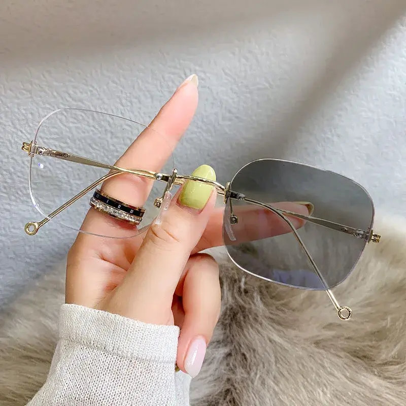Vintage Frameless Near Sight Glasses Anti-blue Photochromic Myopia Glasses Ultralights Men Women Prescription Finished Eyewear