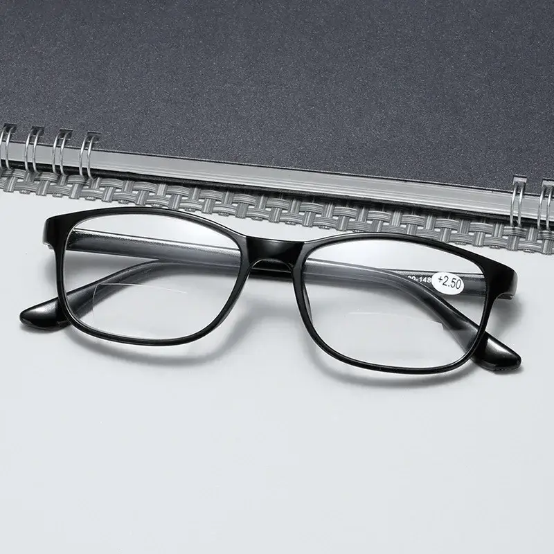 Far Near Sighted Eyeglasses Elderly Fashionable Bifocal Reading Glasses Black Frame Blue Light Blocking Eye Protection Eyewear