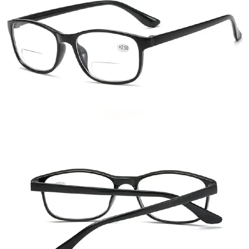 Far Near Sighted Eyeglasses Elderly Fashionable Bifocal Reading Glasses Black Frame Blue Light Blocking Eye Protection Eyewear