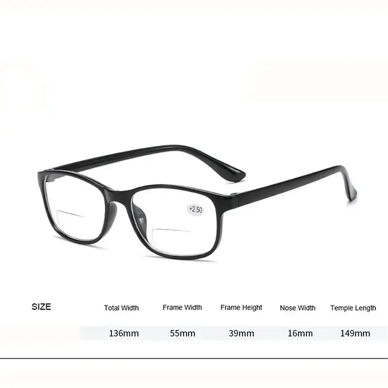 Far Near Sighted Eyeglasses Elderly Fashionable Bifocal Reading Glasses Black Frame Blue Light Blocking Eye Protection Eyewear