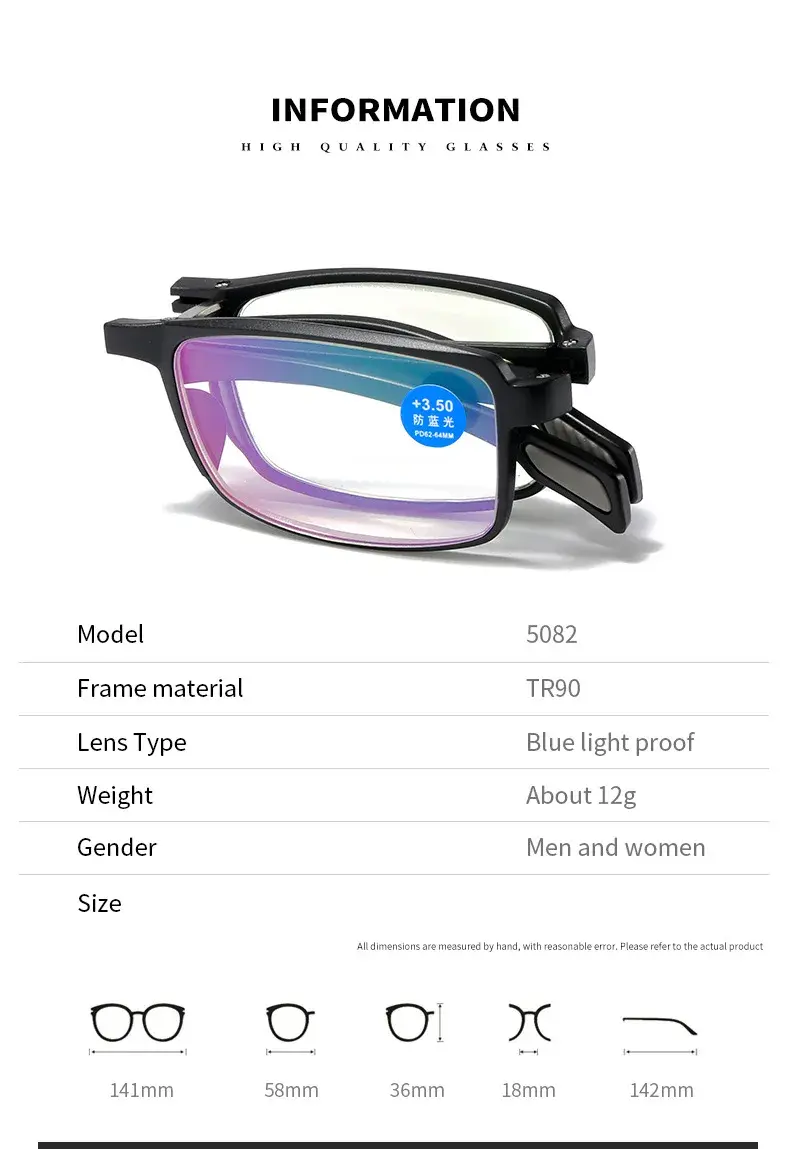 New TR90 Folding Reading Glasses Anti-blue Presbyopia Glasses HD Portable Middle-aged and Elderly Men Far Sight Glasses