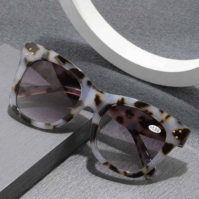 Fashion Vintage Large Frame Progressive Bi-colour Presbyopia HD Reading Glasses Optical Lenses with Recipe Women's Eyepieces