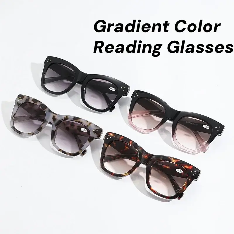 Fashion Vintage Large Frame Progressive Bi-colour Presbyopia HD Reading Glasses Optical Lenses with Recipe Women's Eyepieces