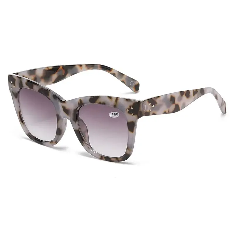 Fashion Vintage Large Frame Progressive Bi-colour Presbyopia HD Reading Glasses Optical Lenses with Recipe Women's Eyepieces
