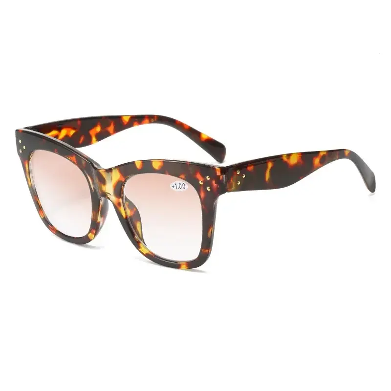 Fashion Vintage Large Frame Progressive Bi-colour Presbyopia HD Reading Glasses Optical Lenses with Recipe Women's Eyepieces