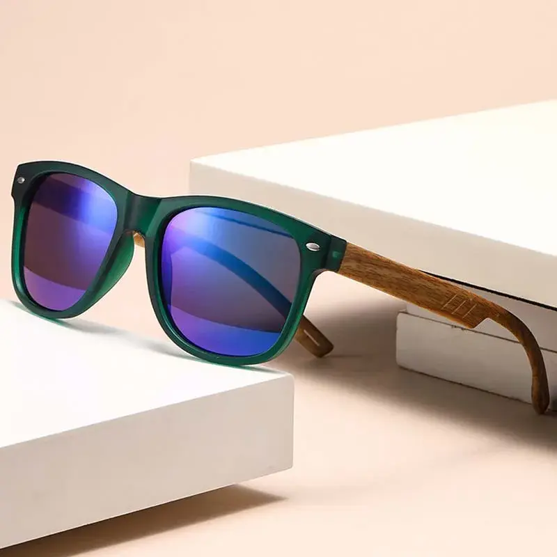 Fashion Large Frame Square Wood Grain Leg Sunglasses New Wooden Spring Leg Anti-ultraviolet UV400 Sunscreen Men's Sunglasses