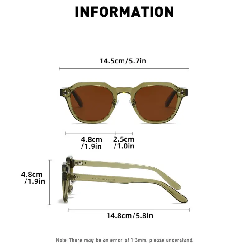 Men's and Women's Fashion UV400 Polarised Sunglasses Retro Square Frame Sunshade Sun Glasses Luxury Brand Popular  Eyeglasses