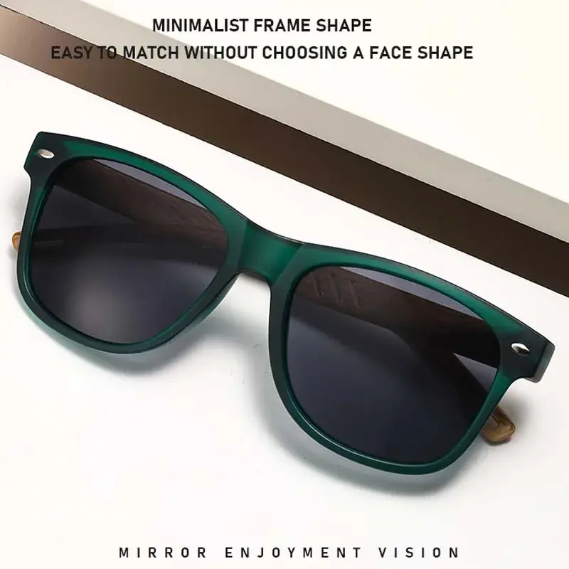 Fashion Large Frame Square Wood Grain Leg Sunglasses New Wooden Spring Leg Anti-ultraviolet UV400 Sunscreen Men's Sunglasses