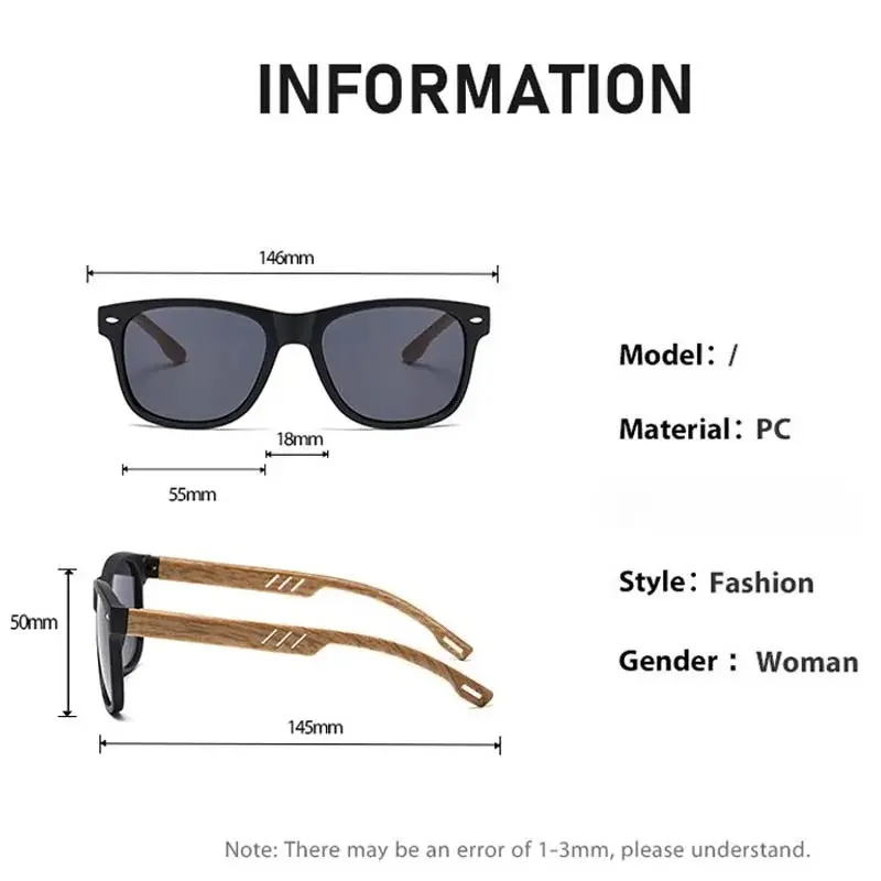 Fashion Large Frame Square Wood Grain Leg Sunglasses New Wooden Spring Leg Anti-ultraviolet UV400 Sunscreen Men's Sunglasses