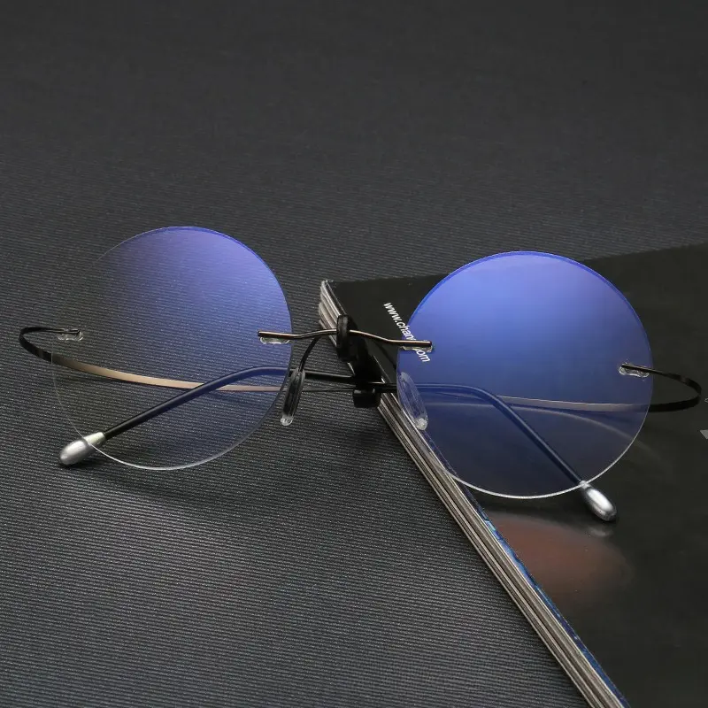 Retro Rimless Presbyopia Glasses for Men Fashion Metal Round Frame Anti-blue Light Reading Glasses Diopter +1.0 To +4.0