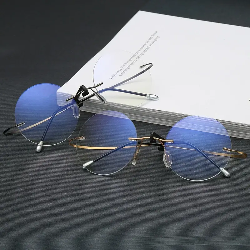 Retro Rimless Presbyopia Glasses for Men Fashion Metal Round Frame Anti-blue Light Reading Glasses Diopter +1.0 To +4.0