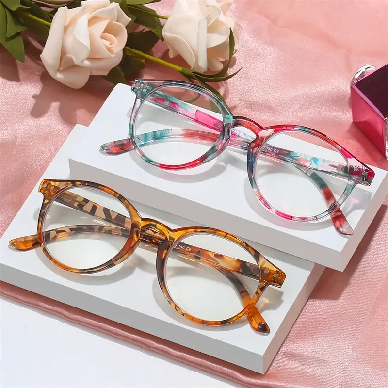 Large Frame Round Reading Glasses High-definition Flower Spring Women Presbyopia Glasses Middle-aged and Elderly Glasses