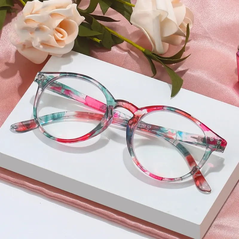 Large Frame Round Reading Glasses High-definition Flower Spring Women Presbyopia Glasses Middle-aged and Elderly Glasses