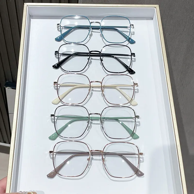 Vintage Metal Square Blue Light Blocking Plain Eyewear Unisex Stylish Big Frame Eyeglasses Clear Optical Spectacle Eyeglass