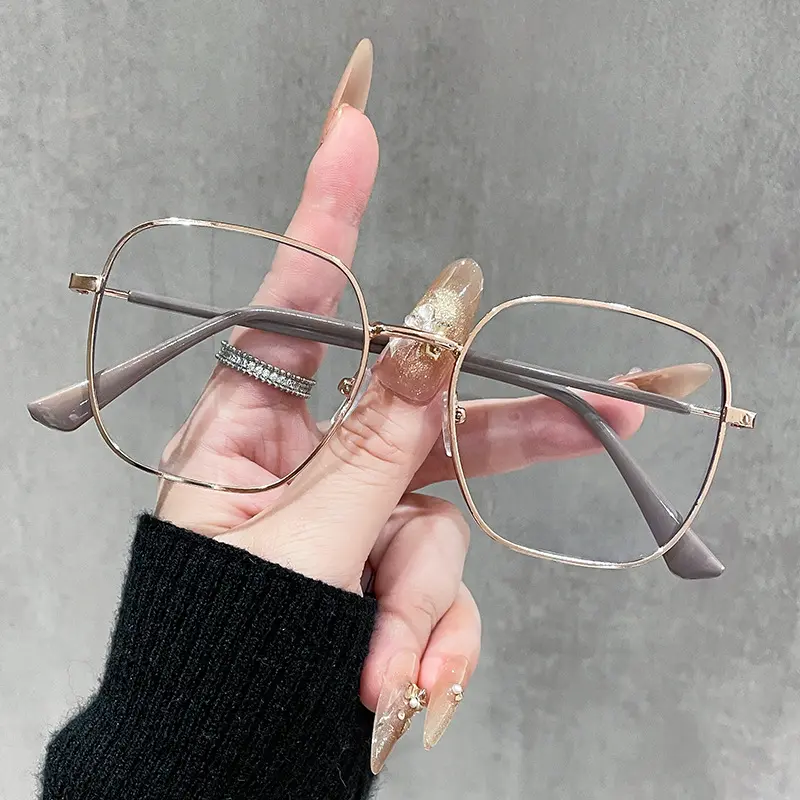 Vintage Metal Square Blue Light Blocking Plain Eyewear Unisex Stylish Big Frame Eyeglasses Clear Optical Spectacle Eyeglass