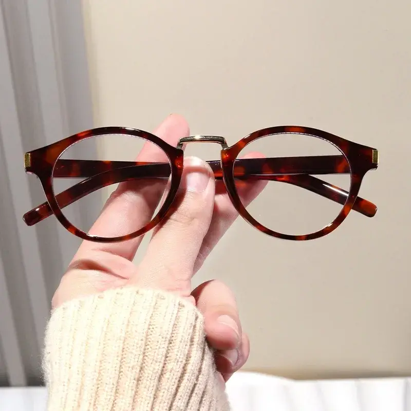 Retro Small Frame Anti-blue Light Glasses Arts and Culture Small Fresh Flat Glasses Hundreds of Round Frame Leopard Glasses