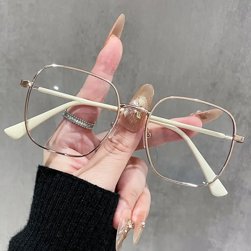 Vintage Metal Square Blue Light Blocking Plain Eyewear Unisex Stylish Big Frame Eyeglasses Clear Optical Spectacle Eyeglass