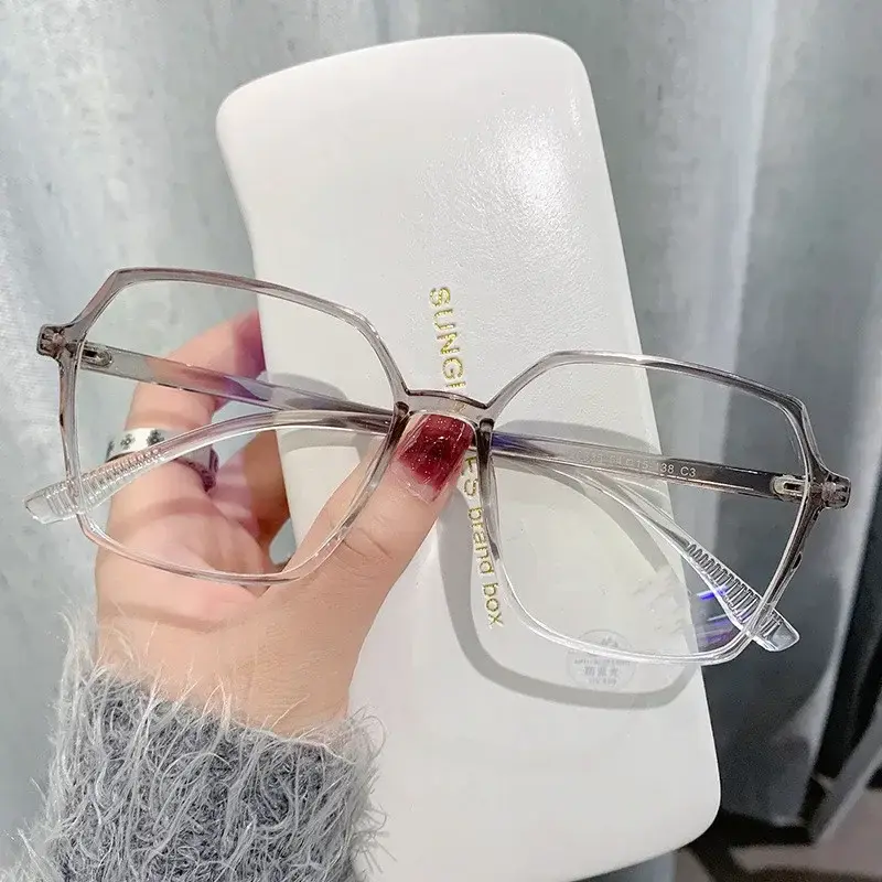 Anti Blue Light Eye Protection Near Sight Eyeglasses Oversized Square Frame Prescription Eyewear Polyhedral Myopia Glasses