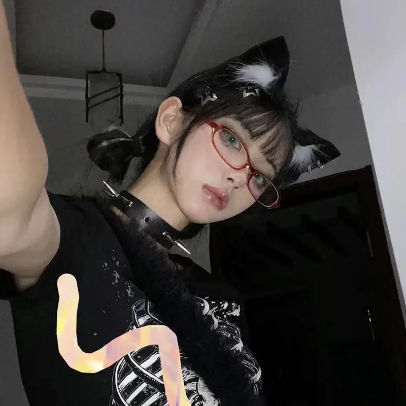 Retro Small Frame Oval Myopia Glasses Spicy Girls Gradient Green Eyeglasses Personalized Anime Concave Shaped Flat Eyewear
