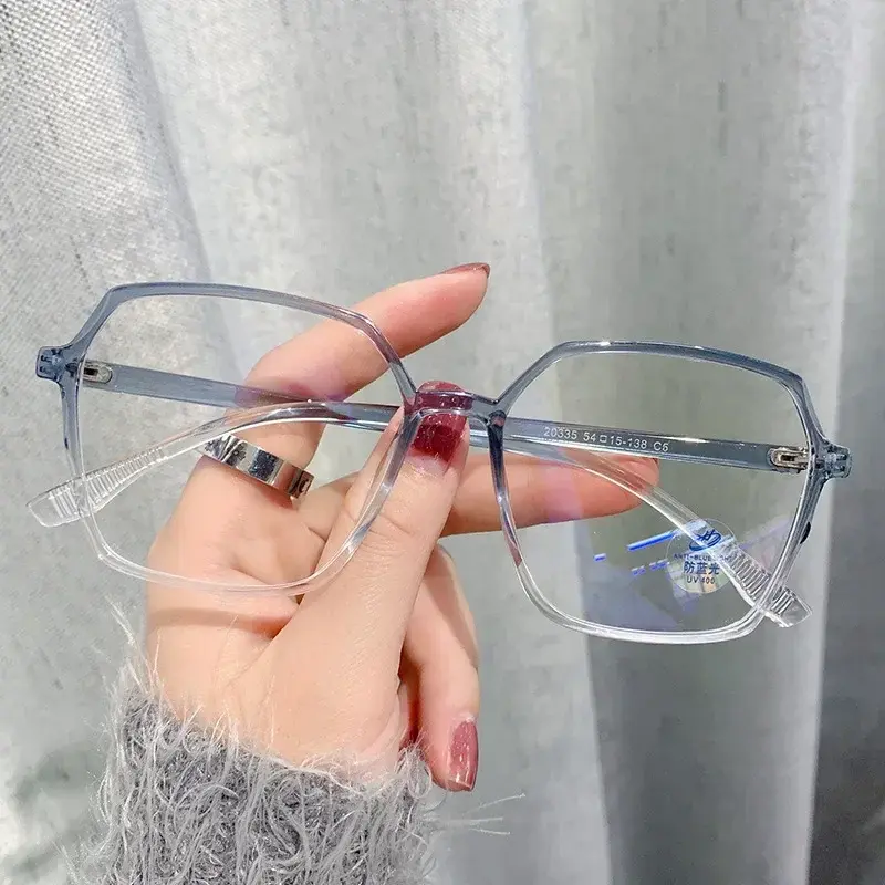 Anti Blue Light Eye Protection Near Sight Eyeglasses Oversized Square Frame Prescription Eyewear Polyhedral Myopia Glasses