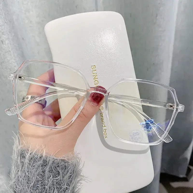 Anti Blue Light Eye Protection Near Sight Eyeglasses Oversized Square Frame Prescription Eyewear Polyhedral Myopia Glasses