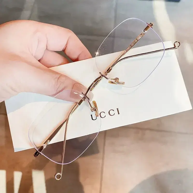 Frameless Ultra Light Myopia Glasses for Women's Retro Anti Blue Near Sight Eyeglasses Metal Frame Square Small Frame Eyewear