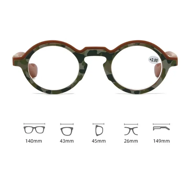 Fashion Camouflage Wind Reading Glasses Men and Women Art Retro Round Frame Presbyopes HD Comfortable Glasses Diopter 1.0 To 4.0
